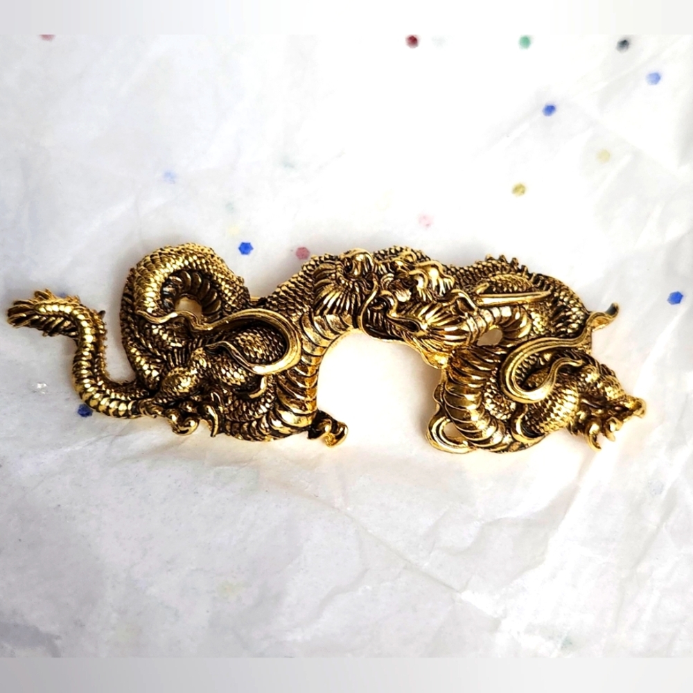 Vtg Unsigned Alva Gold Tone Chinese Dragon Pin Brooch